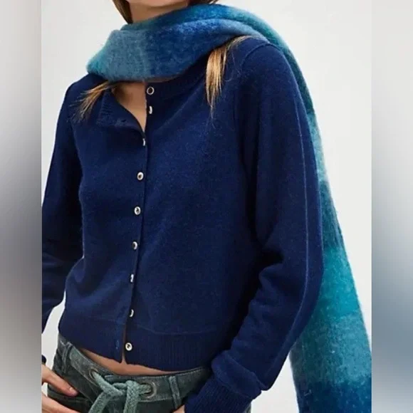 NWOT Free People Navy Blue Nocturnal Wool Cashmere Cardigan Preppy - Picture 9 of 9